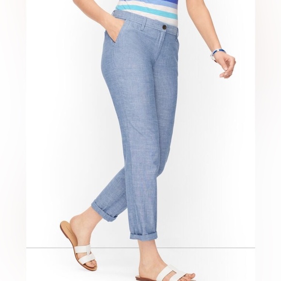 Talbots Blue Chambray Relaxed Chino Pants Ankle Length Stretch Cotton Size 2 - Picture 3 of 10